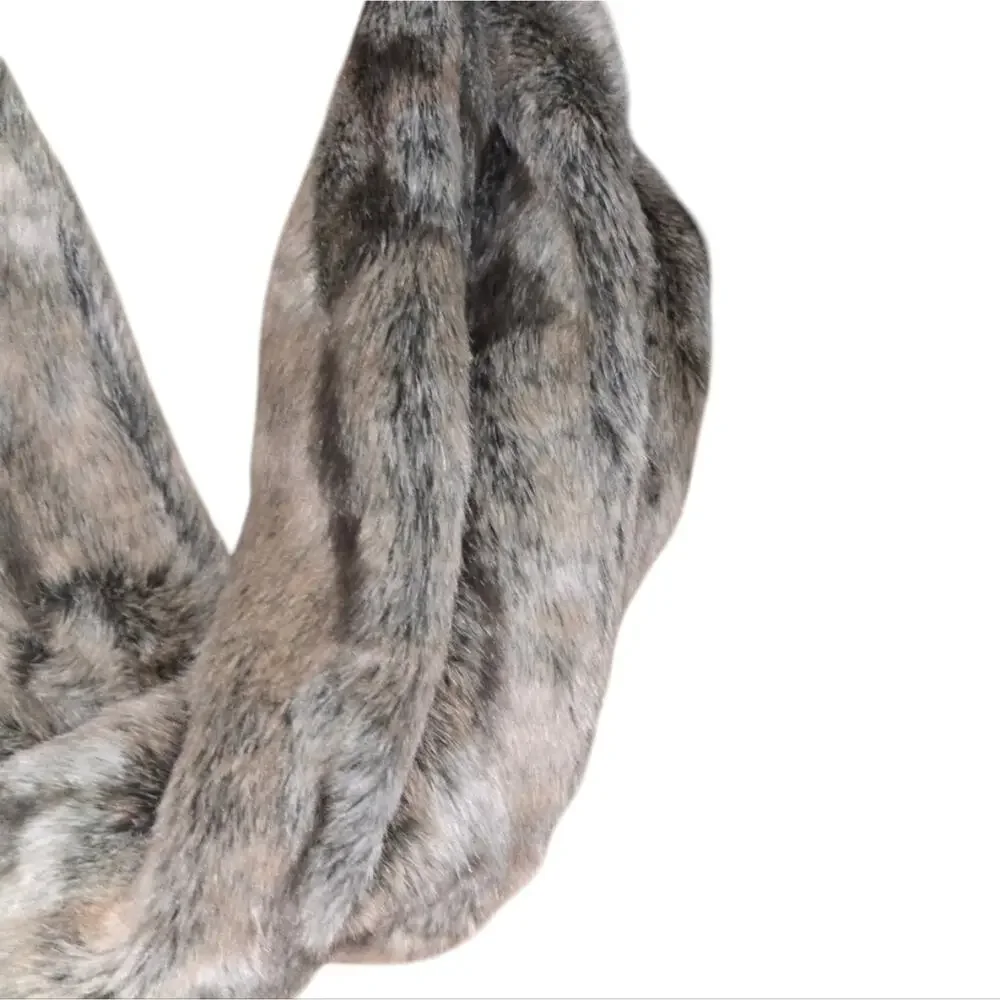 Cozy and Soft Elegant Faux Fur Infinity Scarf - Brown Tan Black‎ Grey